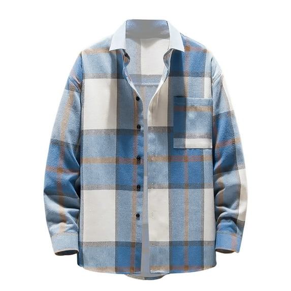 Ketyyh-chn99 Mens Jackets Flannel Shirts Long Sleeve Flannel Shirts Men Big and Tall Plaid Outerwear Streetwear Button Down Shirt Jacket Modern Fit Long Sleeve Fall Work Jacket Blue,L
