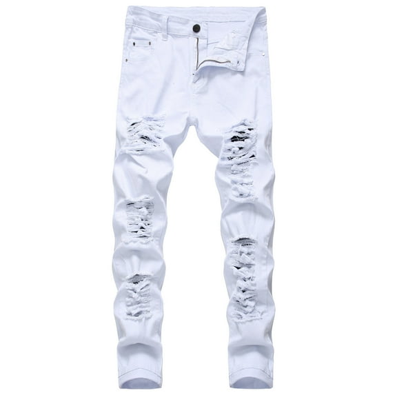 Ketyyh-chn99 Mens Jeans Distressed Straight Leg Streetwear Comfort Male Pants White,38