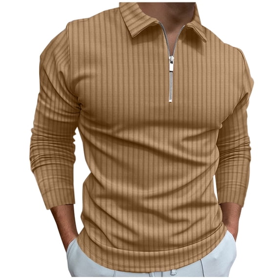 Ketyyh-chn99 Men's Polo Shirts long Sleeve Casual Slim Fit Shirts Men Fall Winter Tops Pocket Button V Neck T Shirts Golf Casual Sports Tops for 2XL,Khaki