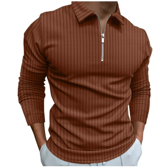 Ketyyh-chn99 Mens Knit Polo Shirts Long Sleeve Casual Polo Sweaters Shirt Casual Classic Golf Shirt Loose Fit Pullover Sweatshirts Sweater for L,Coffee