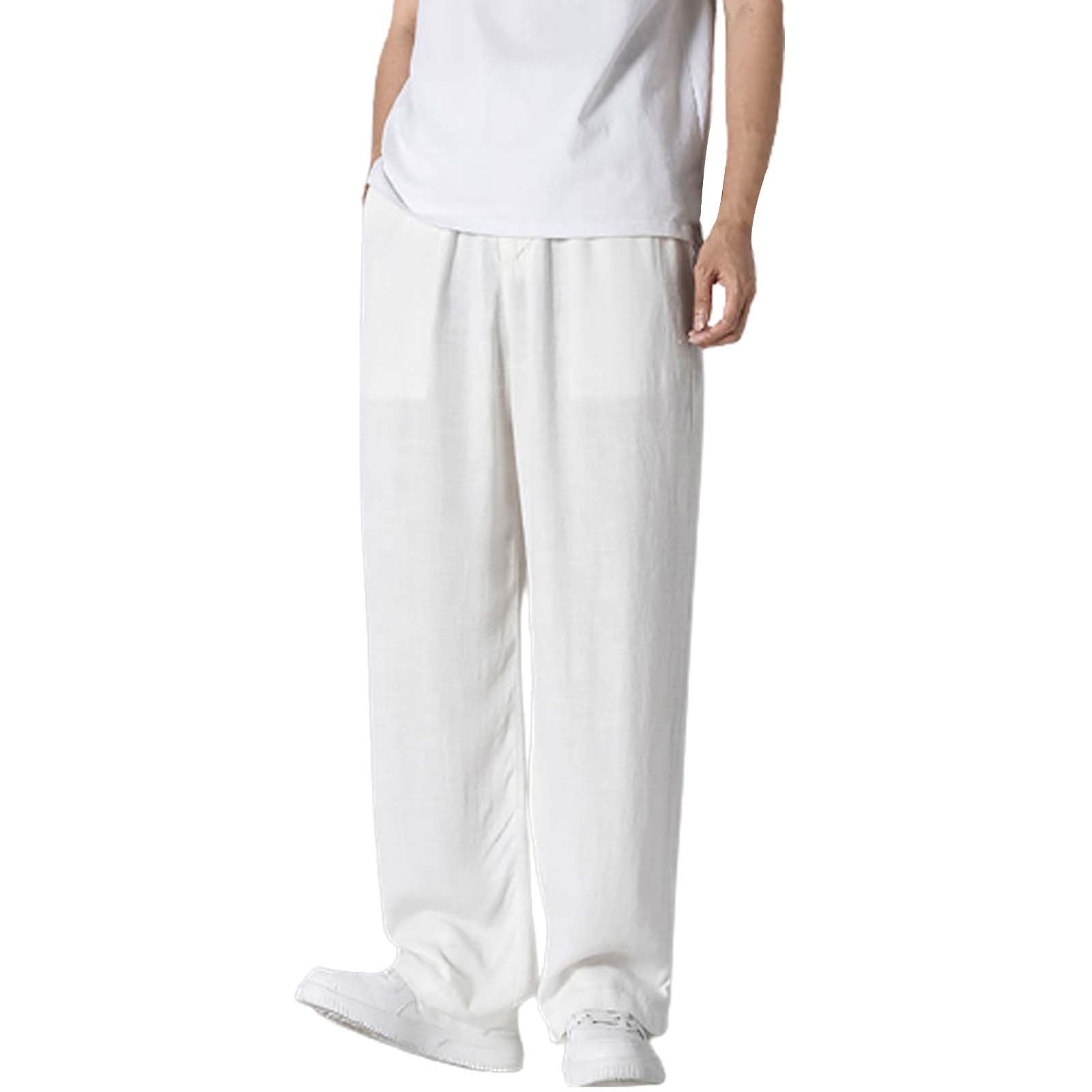 Ketyyh-chn99 Mens Linen Pants Casual Open Slim Fit Straight Solid