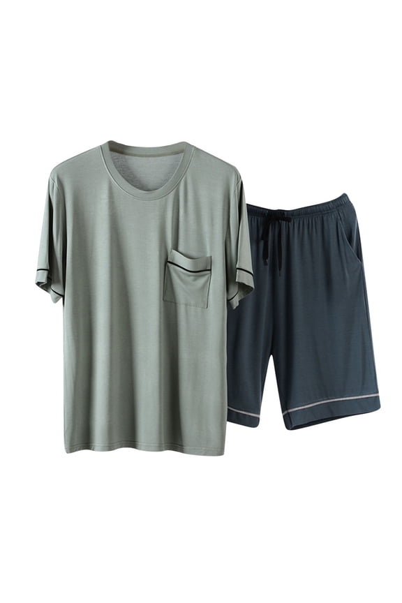 Mens Pajamas Set Men Pajama Pants Pajamas Mens Short Sleeved Solid Casual Housewear Suit Green,4XL