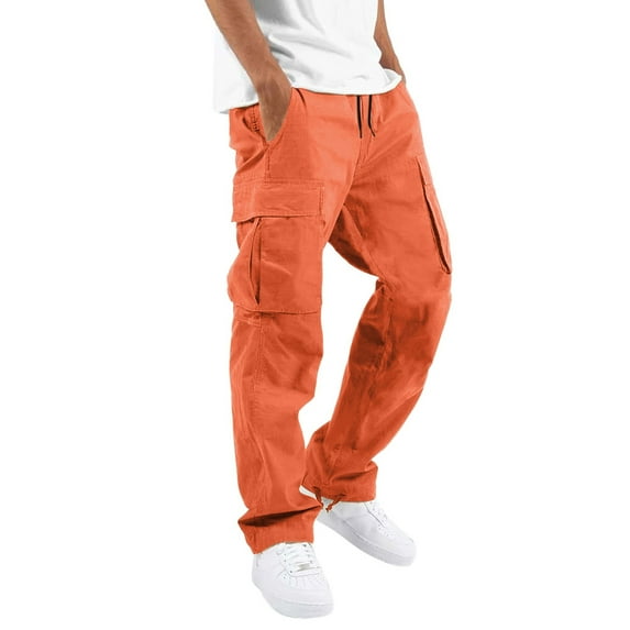 Ketyyh-chn99 Mens Pants Cargo Sweatpants Men Solid Casual Multiple Pockets Outdoor Straight Type Fitness Pants Cargo Pants Trousers Mens Loose Fitting Trouser Pants Orange,XL