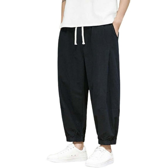 Ketyyh-chn99 Mens Pants Casual Solid Jogging Elastic Mid Waisted Sports Pants Black,XL