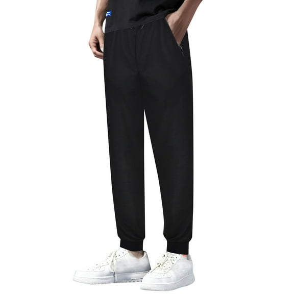 Ketyyh-chn99 Mens Pants Open Bottom Running Pants Mesh Mens Sweatpants with Pocket Black,L
