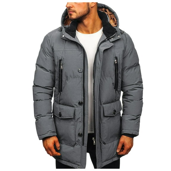 Ketyyh-chn99 Mens Parkas Outerwear Jacket Winter Long Hooded Parka Jacket Dark Gray,2XL