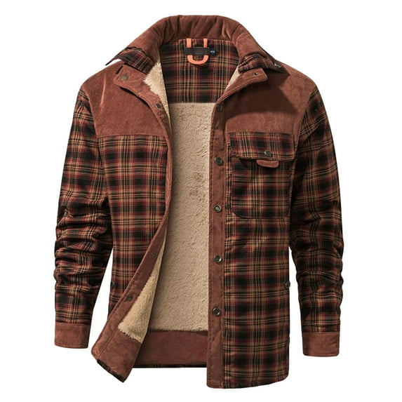 Ketyyh-chn99 Mens Plaid Shirt Jacket Winter Jacket Lined Warm Sweatshirts for Men Bronze,M