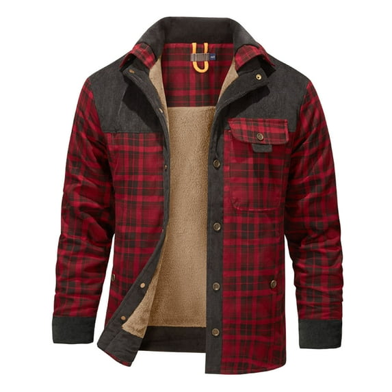 Ketyyh-chn99 Mens Plaid Shirt Jacket Winter Jacket Lined Warm Sweatshirts for Men Red,S