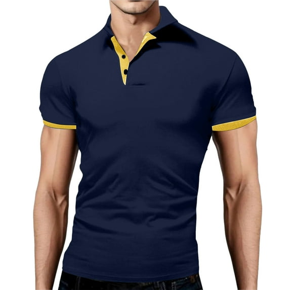 Ketyyh-chn99 Mens Polo Casual Men's Shirts Classic Fit Tops Buttons Polo Shirt Pullover Dark Blue,5XL