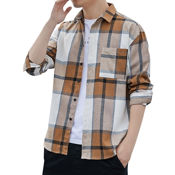 Ketyyh-chn99 Mens Shirts Men Zipper Button Long Sleeves Loose Shirt Yellow,4XL