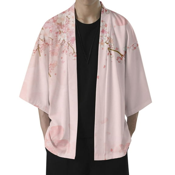 Ketyyh-chn99 Mens Winter Jacket Cotton Windbreaker Coat Men's Kimono Jacket Cardigan Casual Fashion Seven Sleeves Lightweight Open Front Coat Pink,L