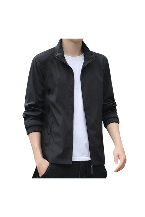 Mens Winter Jacket Cotton Windbreaker Coat Men's Lightweight Zip Up Jacket Stand Collar Jacket Casual Light Golf Jackets with Pocket Black,4XL