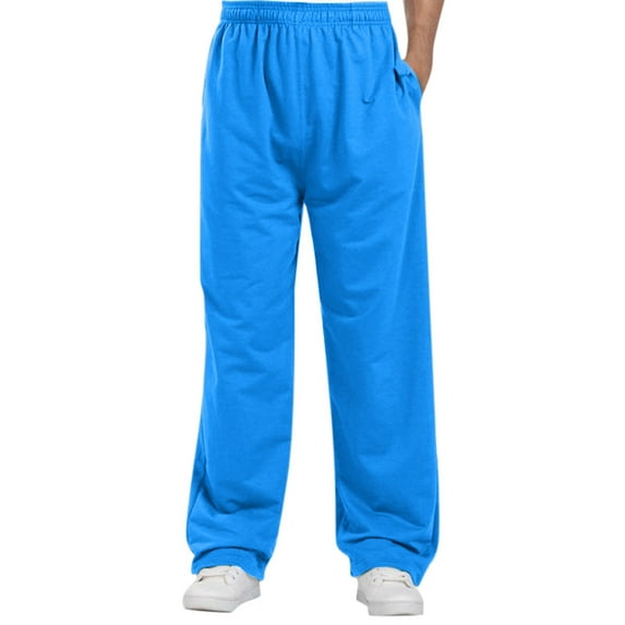 Ketyyh-chn99 Mens Work Pants Casual Button Open Slim Fit Straight Solid Color Trousers Blue,2XL