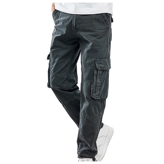 Ketyyh-chn99 Mens Work Pants Linen Pants Elastic Waist Straight Leg Loose Fit Pants Grey,32