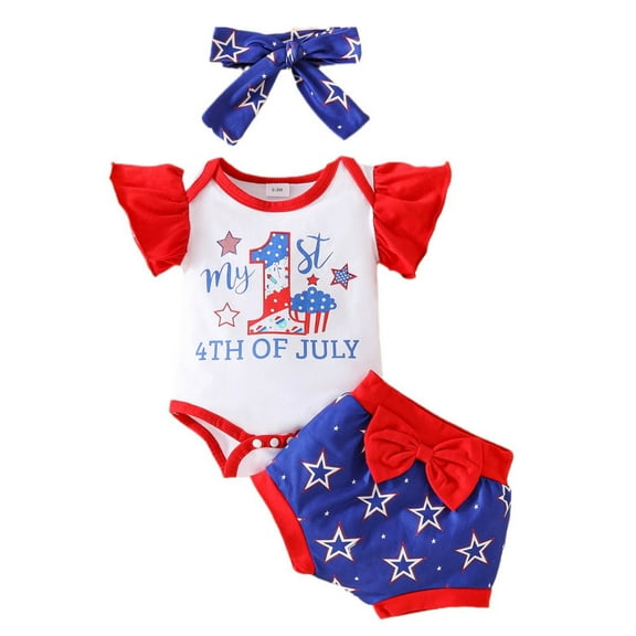 Ketyyh-chn99 My 1st 4th of July Outfits Baby Girl American Flag Print Romper Independence Day Outfits Blue,0-3 Months