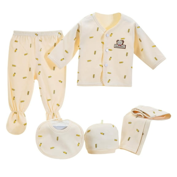 Ketyyh-chn99 Baby Boy Clothes Baby Girl Boy Gifts Gift Set Baby Girl Boy Boys 5PCS Clothes Outfits Cotton Hat Bibs Pants Sock Set Layette Gift Set Shower Gift Set for 0-3 Months,Yellow