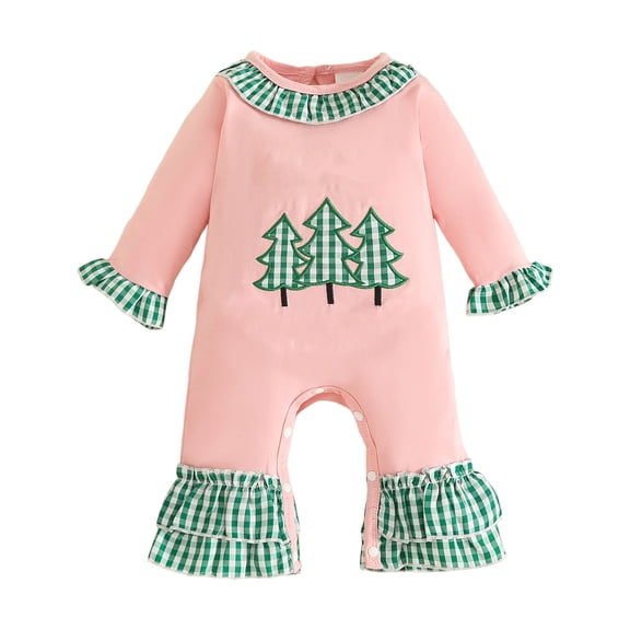Ketyyh-chn99 Newborn Baby Boy Girl Christmas Outfit Long Sleeve Letter Tree Print Romper 0 3 6 12 18 Months Fall Winter Jumpsuit Size for 3-6 Months,Pink