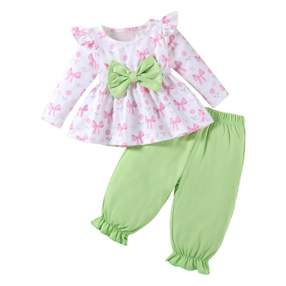 Ketyyh-chn99 Newborn Baby Girl Clothes Outfits Baby Toddler Girl Clothes Outfits Ruffle Long Sleeve Floral Print Shirt and Solid Color Pants Fall Winter Clothing Size for 3-6 Months,Light Green