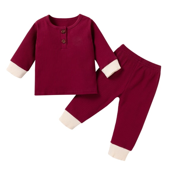 Ketyyh-chn99 Newborn Baby Girl Clothes Outfits Fashion Toddler Baby Girl Fall Clothes Outfit Cute Embroidery Striped Waffle Knit Sweatshirts   Pants Set Size for 6-12 Months,Red