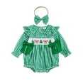 thumbnail image 1 of Ketyyh-chn99 Newborn Baby Girls Christmas Clothes Plaid Bubble Romper Long Sleeve Smocked Jumpsuit One Piece Bodysuit Outfit Size for 3-6 Months,Green, 1 of 4