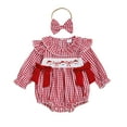 thumbnail image 1 of Ketyyh-chn99 Newborn Baby Girls Christmas Clothes Plaid Bubble Romper Long Sleeve Smocked Jumpsuit One Piece Bodysuit Outfit Size for 6-12 Months,Red, 1 of 4
