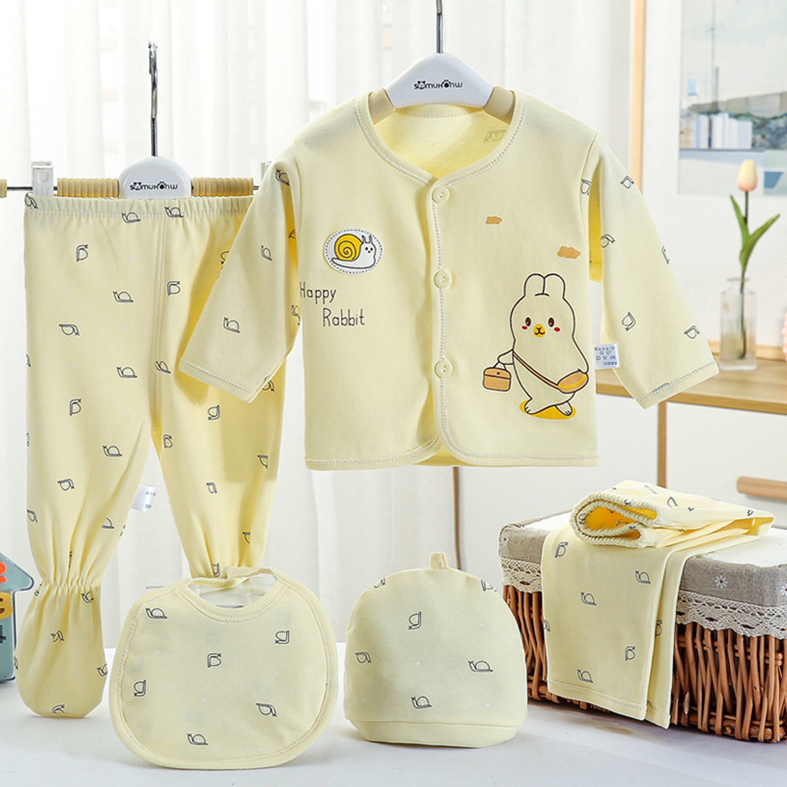 Ketyyh-chn99 Newborn Clothing for Baby Boy 0-3 Months 5PCS Newborn Girl Boy Clothes Baby Outfits Pants Gifts Layette Set Yellow,One Size