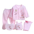 thumbnail image 1 of Ketyyh-chn99 Girl Clothing Set 5PCS Boys Girls Baby Cotton Clothes Tops Hat Pants Suit +Bib Outfits Sets for 0-3 Months,Pink, 1 of 3
