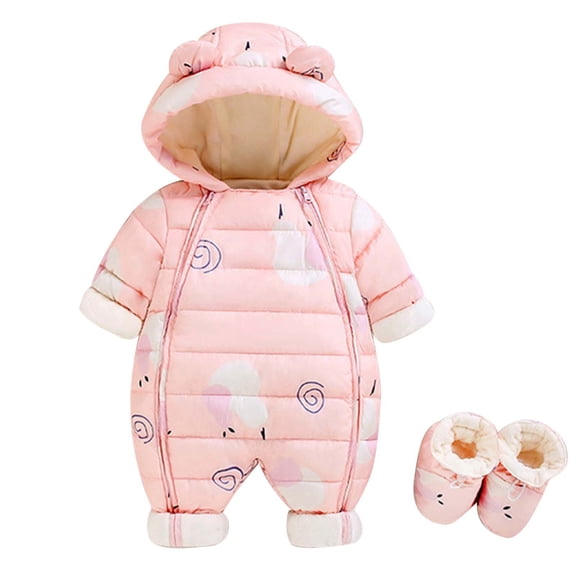 Ketyyh-chn99 Newborn Footie Pajamas Baby Girls Boys Warm Hooded Snowsuit Jumpsuit Coat Romper Outwear Jacket Snow Wear Fall Winter Coat Outwear For 3-6 Months,Pink