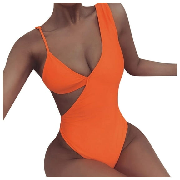 Ketyyh-chn99 One Piece Swimsuits for Women Bikinis for Women Women Cutout One Piece Skirt Swimsuit V Neck Wrap Tie Back Swimdress Tummy Control Bathing Suits Orange,M