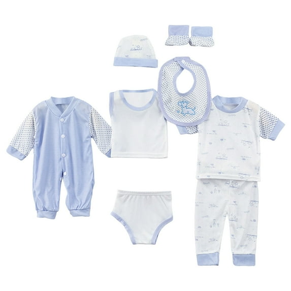 Ketyyh-chn99 Outfits Baby Girl Baby Girl Boy Clothes Set +Bib+Sock Set Tops+Hat+Pants 8Pcs Outfits Boy Shose+Romper Girl Boy Outfits Preemie Baby Clothes Cotton Blend for 0-3Months,Blue