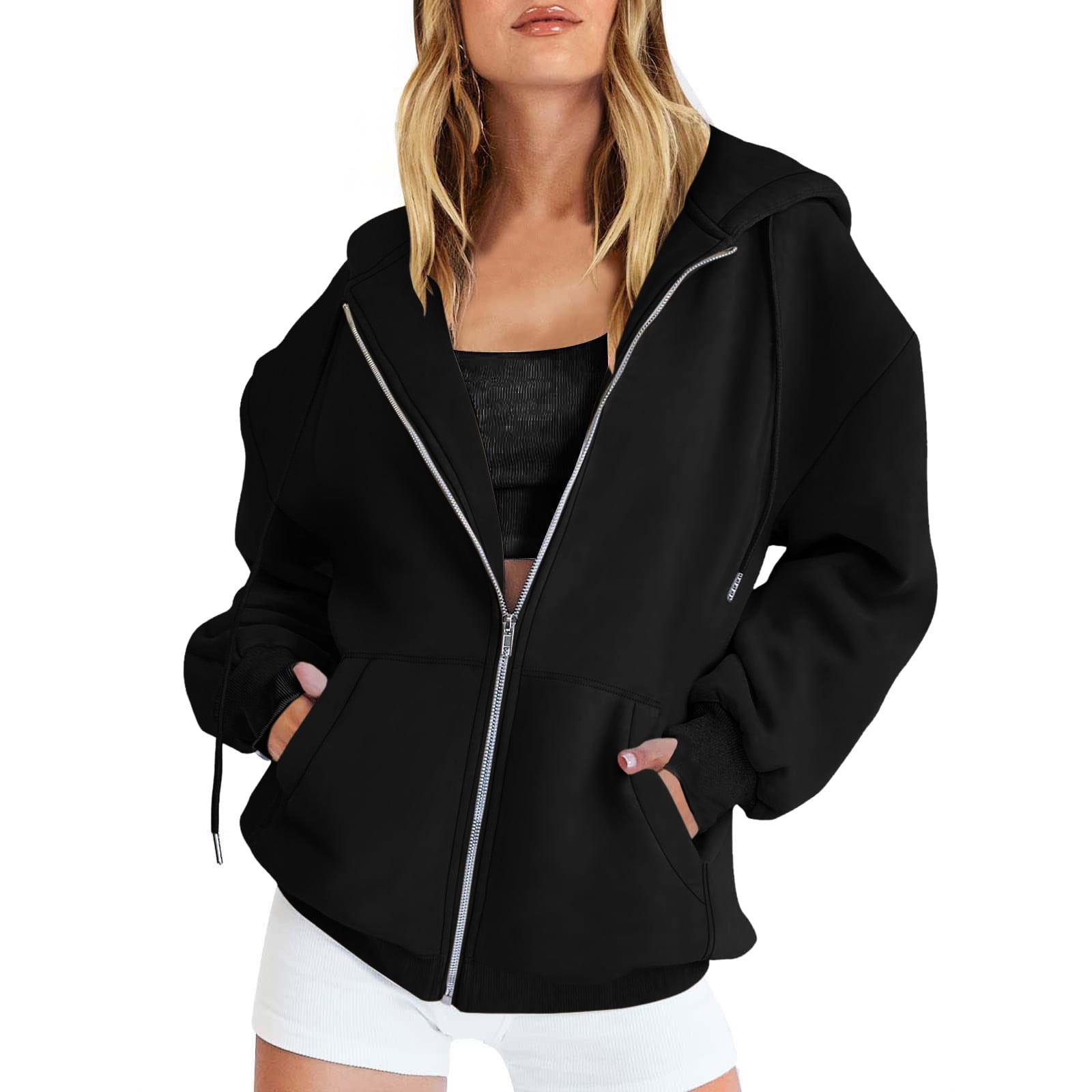 Ketyyh-chn99 Oversized Zip Up Hoodie for Women Baggy Loose Basic Zipper Hooded Sweatshirt Coat Y2K Jacket(Black,S) Ketyyh-chn99 Oversized Zip Up Hoodie for Women Baggy Loose Basic Zipper Hooded Sweatshirt Coat Y2K Jacket(Black,S)