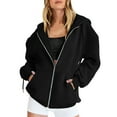 thumbnail image 1 of Ketyyh-chn99 Oversized Zip Up Hoodie for Women Baggy Loose Basic Zipper Hooded Sweatshirt Coat Y2K Jacket(Black,S), 1 of 4