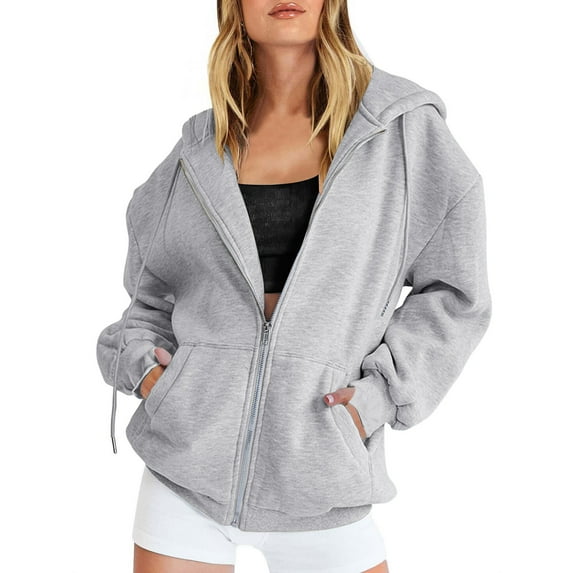 Ketyyh-chn99 Oversized Zip Up Hoodie for Women Baggy Loose Basic Zipper Hooded Sweatshirt Coat Y2K Jacket(Light Gray,L)