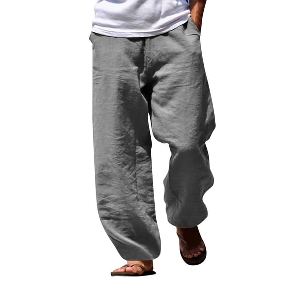 Ketyyh-chn99 Pants for Men Fashion Loose Trousers Linen Pants Straight Leg Loose Fit Pants Gray,3XL