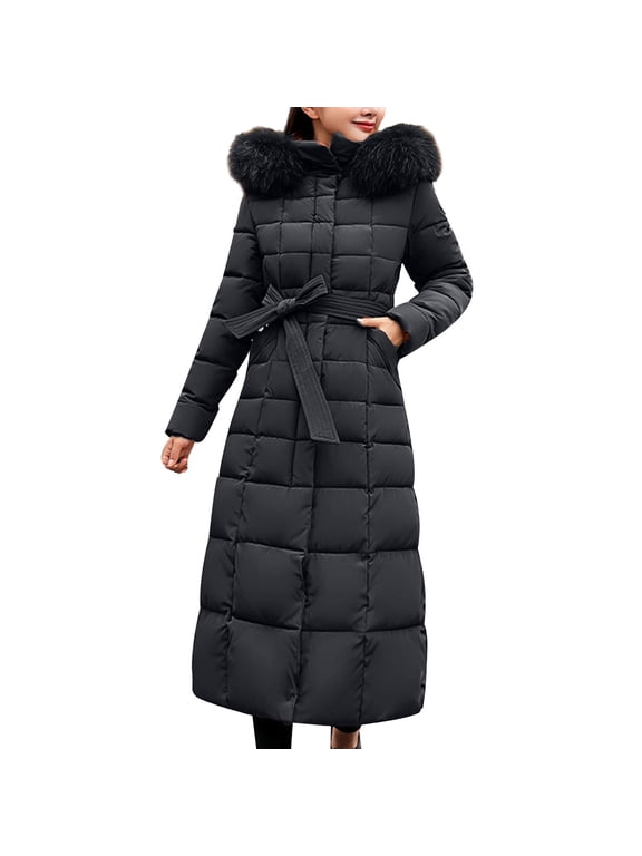 Parka Jackets Coat for Women Warm Winter Parka Coat Waterproof Hooded Jacket Black,L