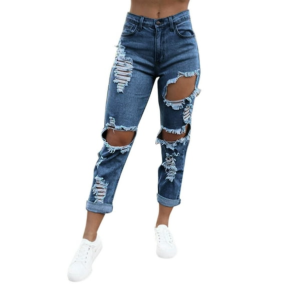 Ketyyh-chn99 Plus Size Jeans for Women Straight Casual Trousers Classic Streetwear Blue,2XL
