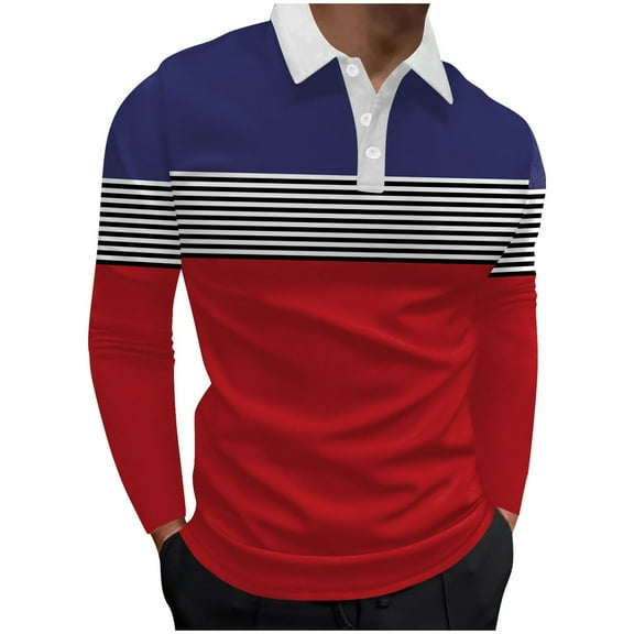 Ketyyh-chn99 Polo Shirt for Men Slim Fit Polo Shirts Long Sleeve Button Down T-Shirts AU,L