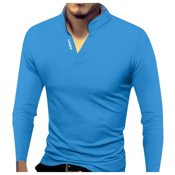 Ketyyh-chn99 Polo Shirts for Mens Knit Polo Mens Polos Long Sleeve Big And Tall Men's Polos Shirts Long Sleeve Men's Soft Polo Shirt Winter Tops Shirts Blue,L
