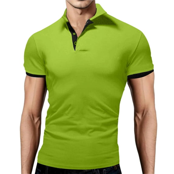 Ketyyh-chn99 Polo Shirts for Men Casual Men's Shirts Casual Solid Color Gentleman'S Business T Shirt Green,7XL