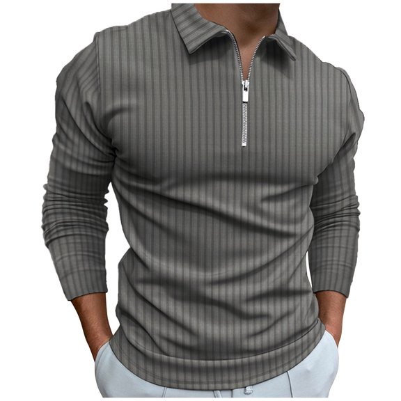 Ketyyh-chn99 Polo Shirts for Men Fashion Casual Sports Gradient Lapel Long Sleeve Shirt Mens Polo Shirts Gray,M