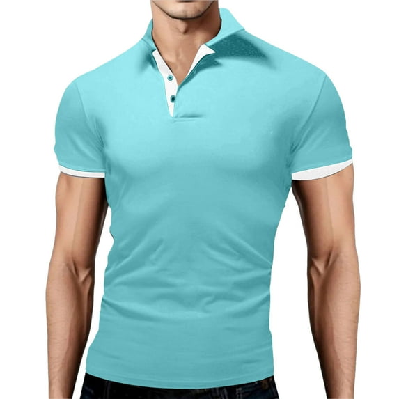 Ketyyh-chn99 Polo Shirts for Men Fashion Quarter Button Sweater Polo Shirt Pullover Light Blue,5XL