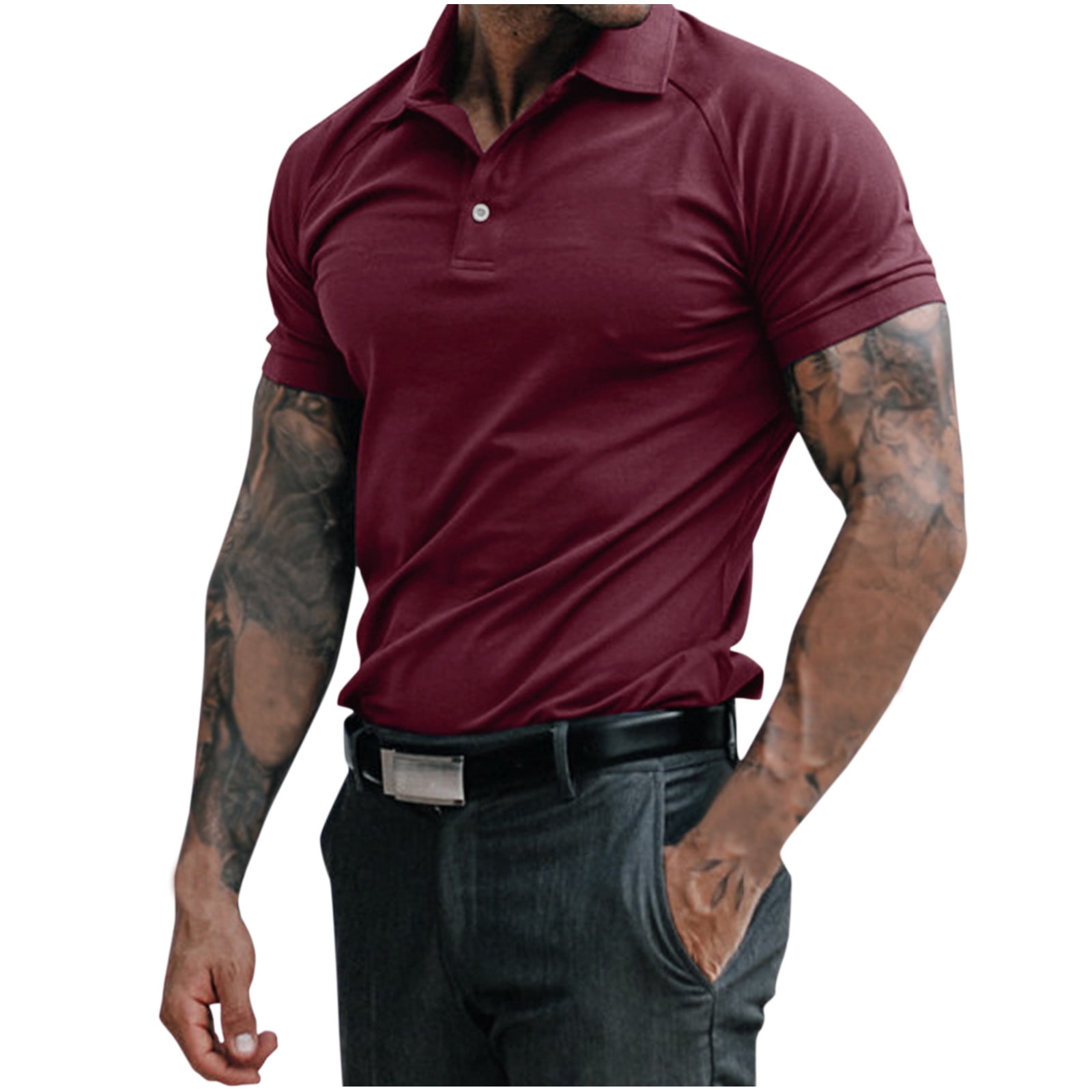 Ketyyh-chn99 Polo Shirts for Men Fashion Zipper Shirt Stripe