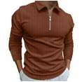 thumbnail image 1 of Ketyyh-chn99 Polo Shirts for Men Male Striped Print Turn Down Collar Long Sleeve T Shirt Mens Polo Shirts Coffee,XL, 1 of 5