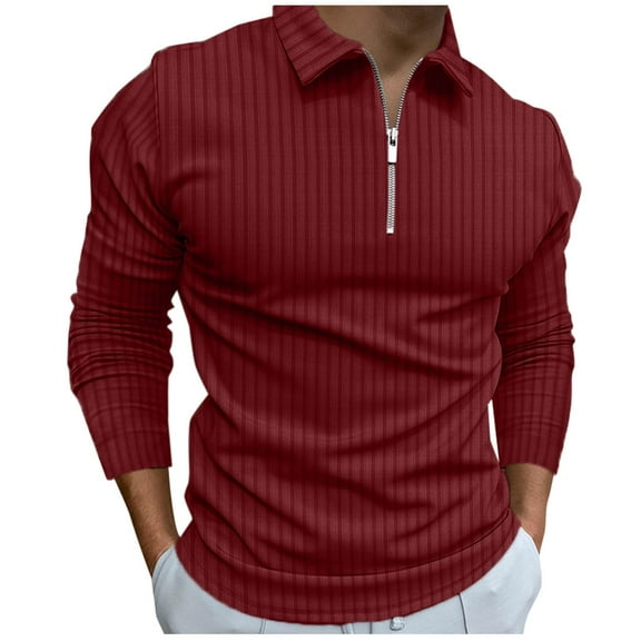 Ketyyh-chn99 Polo Shirts for Men Male Striped Print Turn Down Collar Long Sleeve T Shirt Mens Polo Shirts Red,L