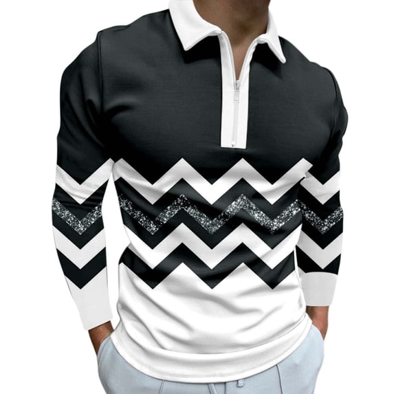 Ketyyh-chn99 Mens Classic Polo Shirts Long-Sleeve Zip Up Pullover Slim-Fit Fashion Shirt Color Block Lightweight Golf Tops Grey,M