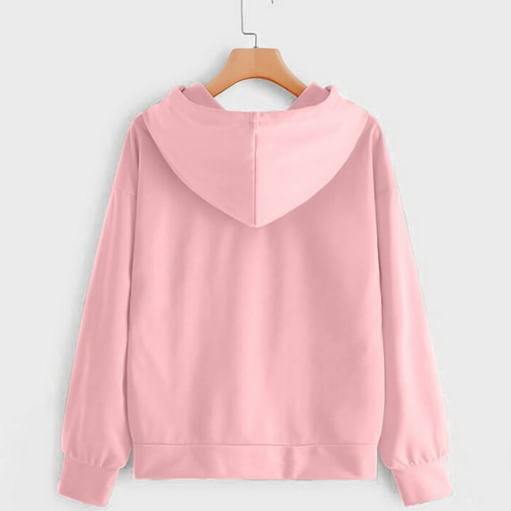 Ketyyh-chn99 Pullover Hoodies for Women Women's Printed Solid Color Long-sleeved Drawstring Hooded Sweater Women Sweatshirt Casual Tunic Pink,XL