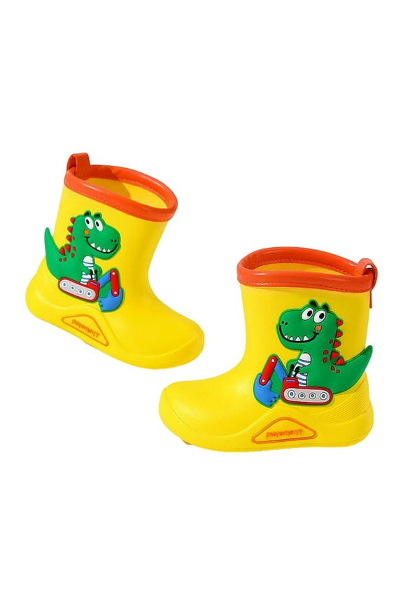 Rain Boots for Boys Water Shoes Baby Kids Easy On Rain Shoes Toddler Little Kid Short Rain Boots Dinosaur Print Lightweight Rainy Day Boys Girls Shoes Green,11