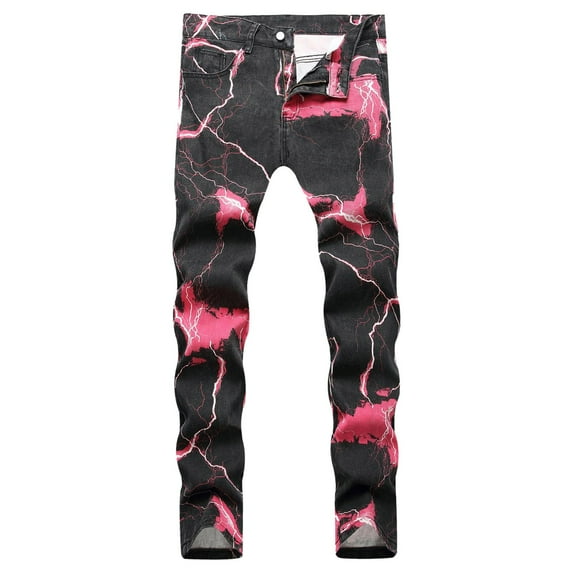 Ketyyh-chn99 Ripped Jeans Men Wide Leg Jeans Ripped Fashion Skinny Fit Stretch Slim Destroyed Denim Jeans Watermelon Red,M