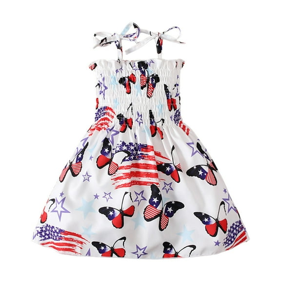 Ketyyh-chn99 Ruffle Sleeve Independence Day Dress Baby Girl Special Occasion Outfits Toddler Baby Girl 4th Of July Dress Sleeveless Spaghetti Strap Dress Summer Clothes Size for 3-4 Years,White