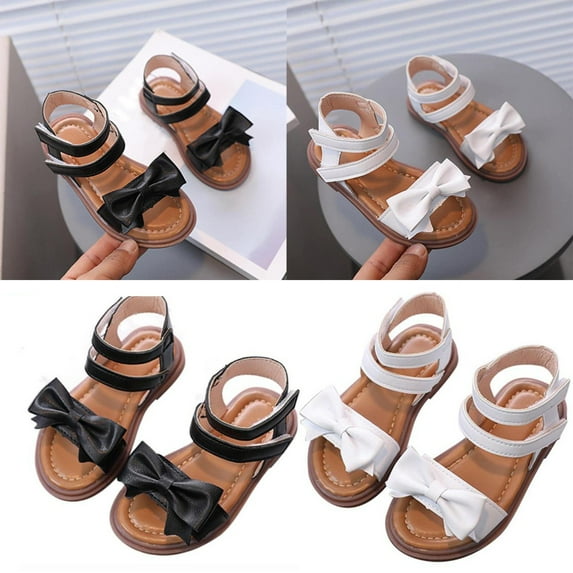 Ketyyh-chn99 Sandals for Girls Girls Rubber Sole Open Toe Sandals Bow Low Heels Wide Shoes With Strap Summer Casual Princess Dress Dance Slip On Shoes for 6,Black